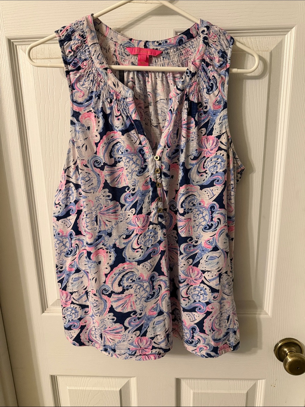Lilly Pulitzer Navy, Pink & White Paisley Sleeveless V-Neck Camisole
